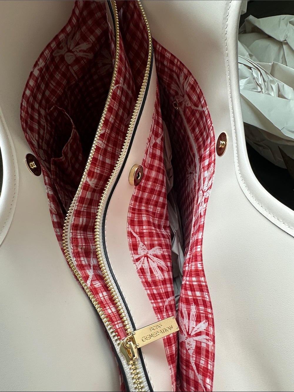 BCBGeneration Straw Tote with Red Strawberry Appliqués and Cream Trim - Picture 9 of 15